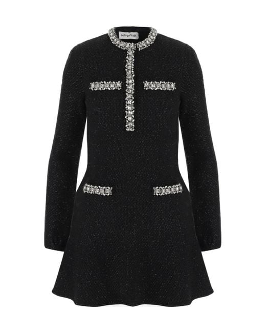 Self-Portrait Black Sequin Knit Mini Dress