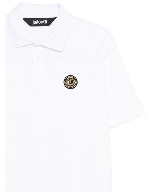 Just Cavalli White Logo-Patch Polo Shirt for men