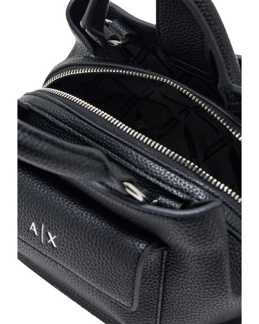 ARMANI EXCHANGE Black Logo-Detail Pocket Tote Bag