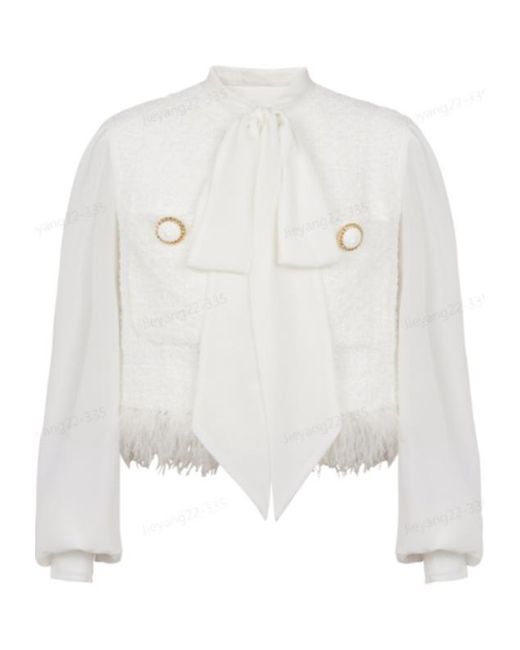 Balmain White Tweed Long Sleeved Jacket