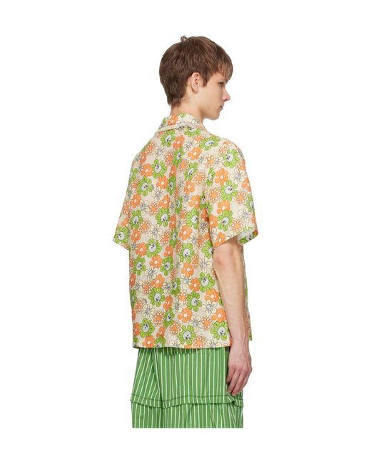 Marni Green Floral Printed Bowling Shirt for men