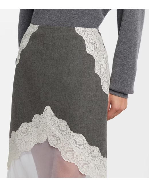 Jil Sander Gray Lace-Trimmed Wool Midi Skirt