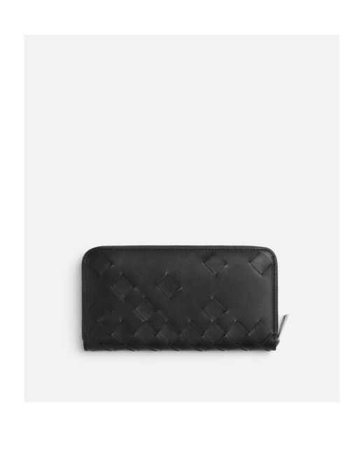 Bottega Veneta Black Intrecciato Zip Around Wallet for men