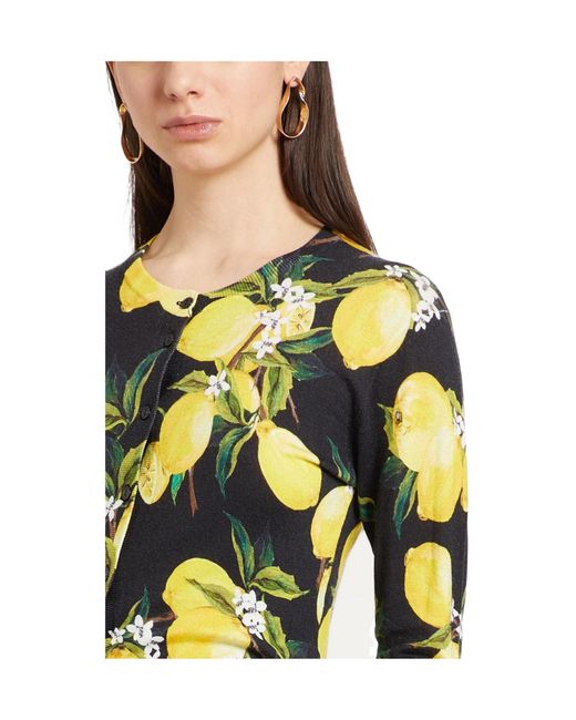 Dolce & Gabbana Yellow Printed Knitted Sweater