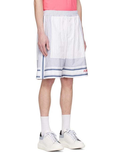 McQueen Blue Logo Embroidered Striped Shorts for men