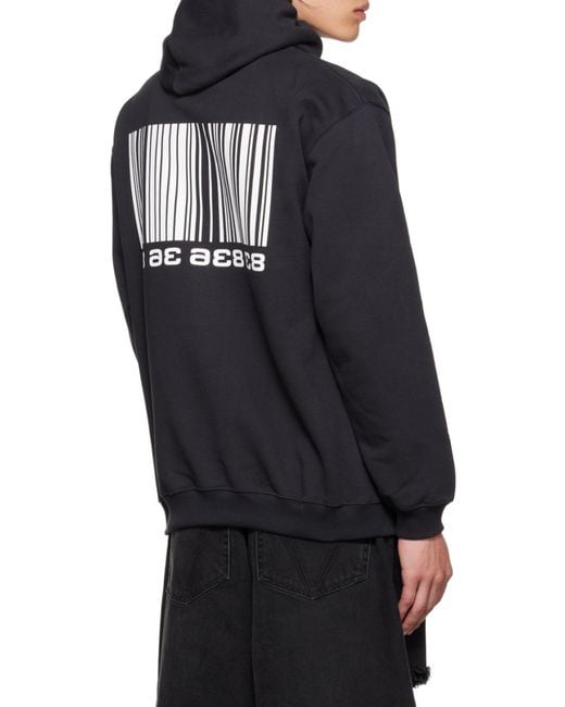 VTMNTS Black Barcode Printed Drawstring Hoodie for men