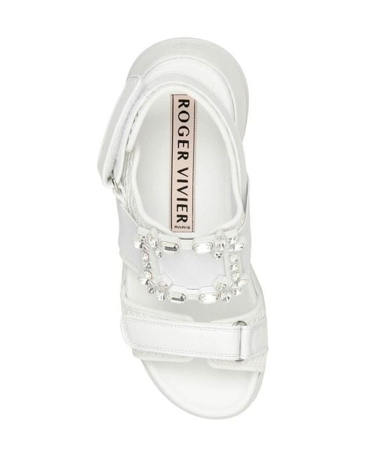 Roger Vivier White Viv'Run Strass Buckle Sandals
