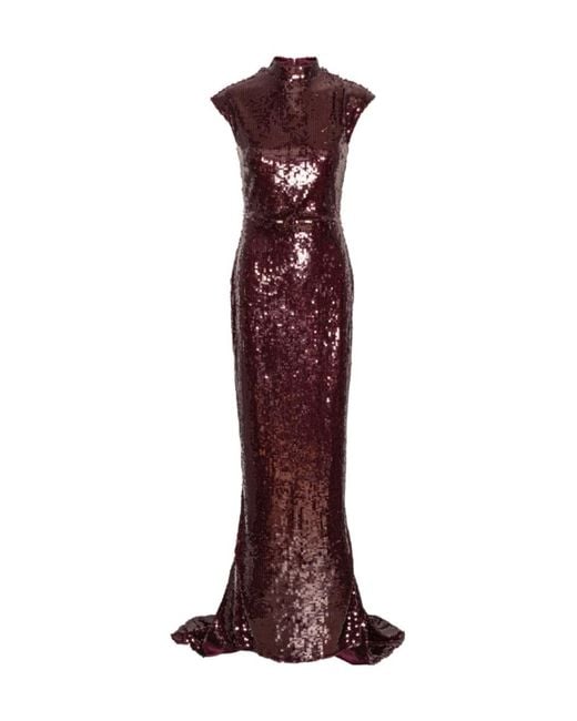 ROTATE BIRGER CHRISTENSEN Red Cap-Sleeve Maxi Dress