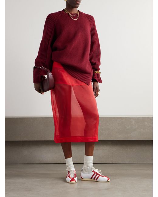 Frankie Shop Red Peri Silk-Blend Organza Midi Skirt