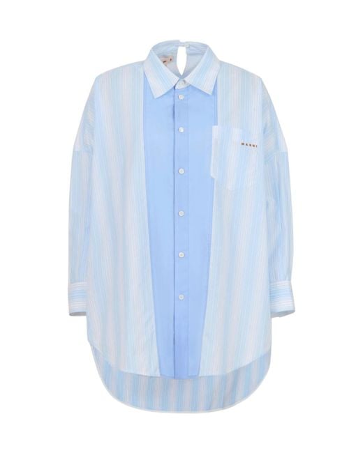 Marni Blue Striped Curved Oversized Shirt