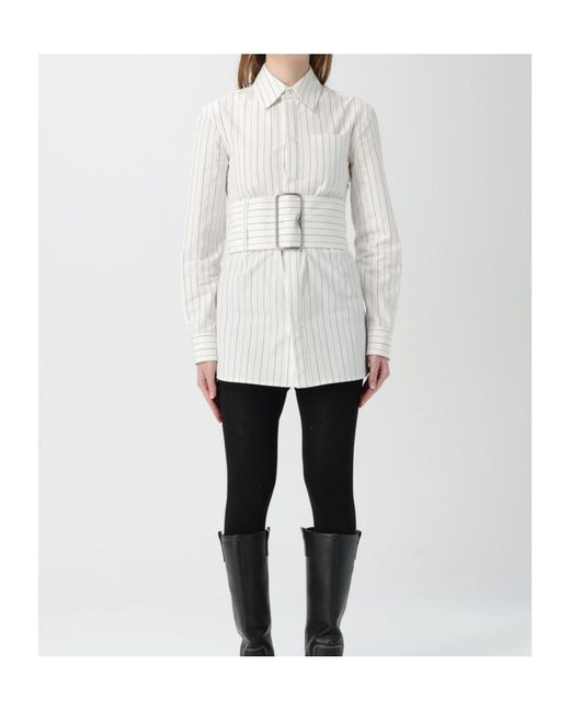 Burberry White Wide-Belted Striped Shirt