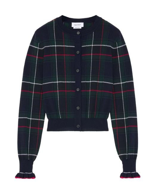 McQueen Blue Wool Tartan Cardigan