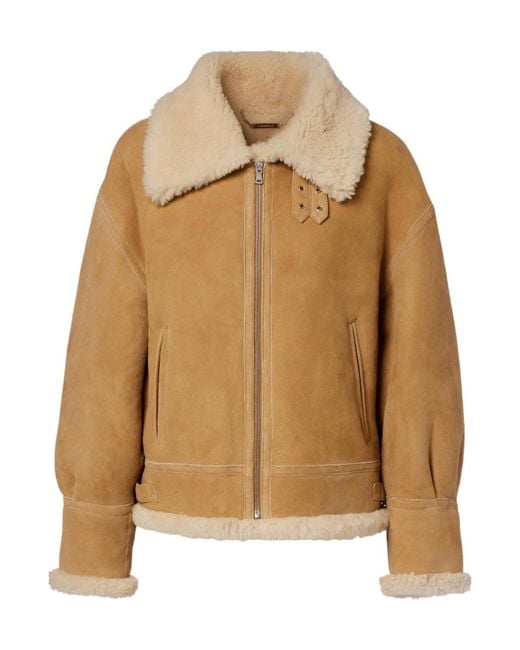 Nour Hammour Brown Portia Shearling-Lined Suede Jacket