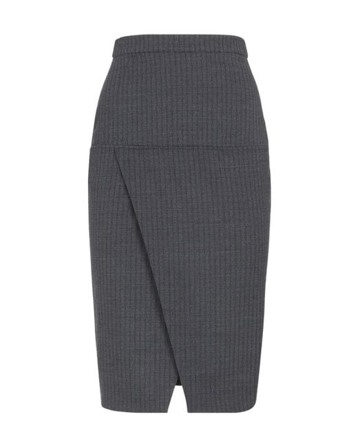 Fendi Gray Pinstriped Slit Detailed Skirt