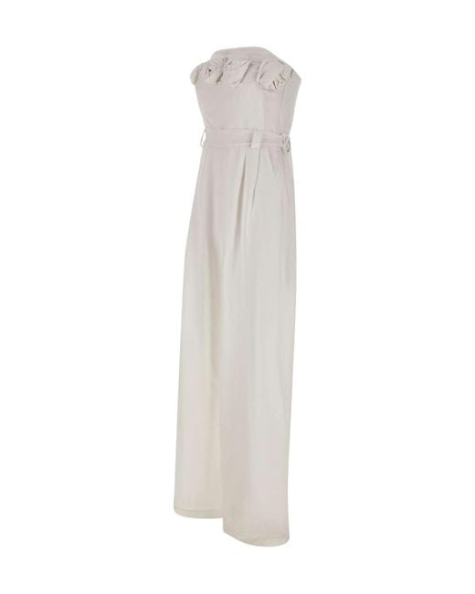 Kaos White Rose Motif Strapless Jumpsuit