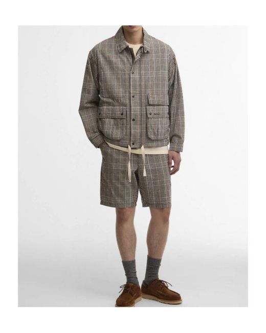 Barbour Gray Plaid-Pattern Drawstring-Hem Coat for men