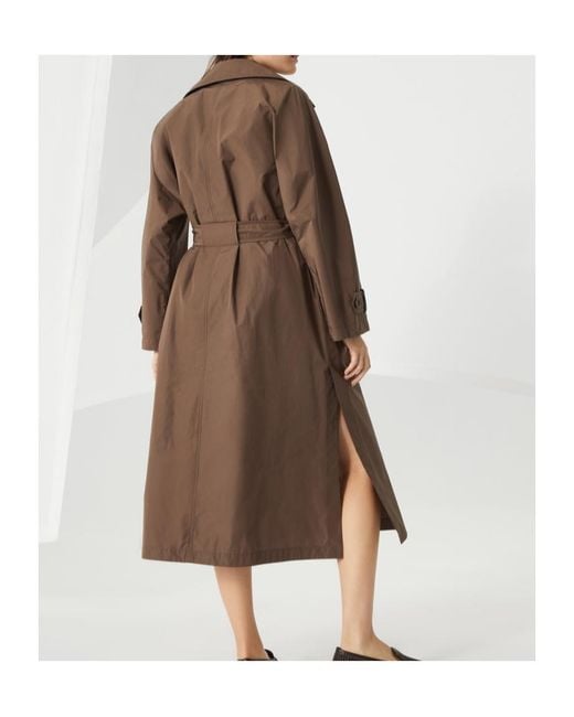 Brunello Cucinelli Brown Double-Breasted Belted Trench Coat