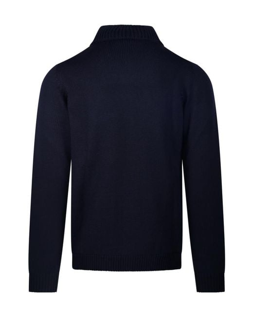 Roberto Collina Blue Mock-Neck Knitted Sweater for men