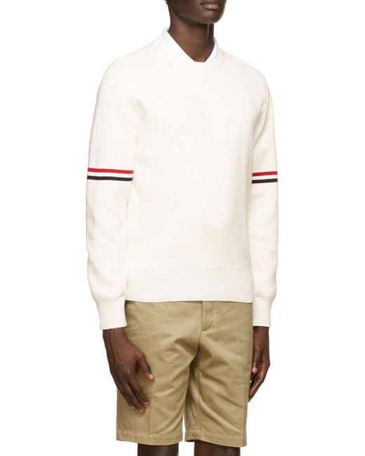 Thom Browne White Rwb Striped Knit Jumper for men