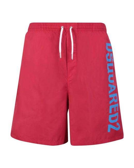 DSquared² Red Logo-Print Beach Shorts for men