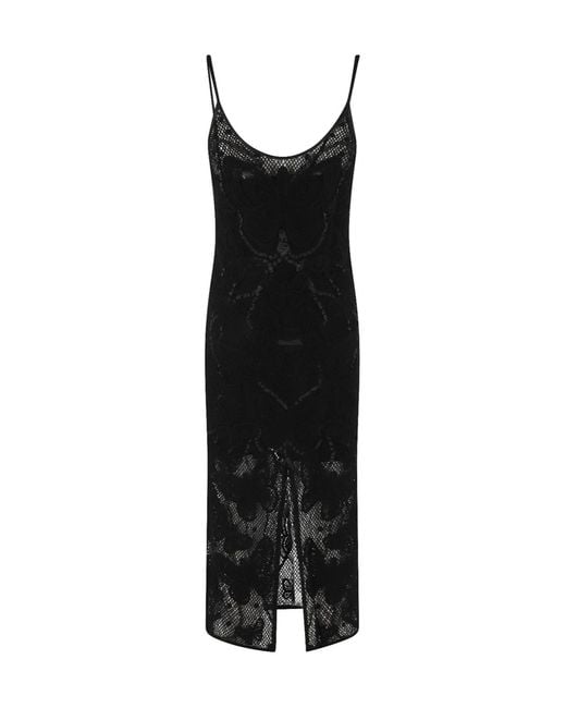 Blumarine Black Handmade Embroidery Long Mesh Dress