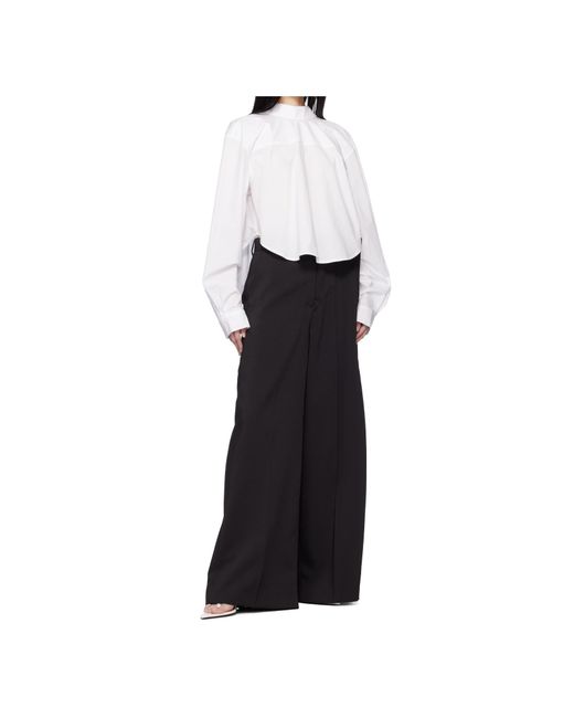Pushbutton Black Side-Folded Wide-Leg Casual Pants