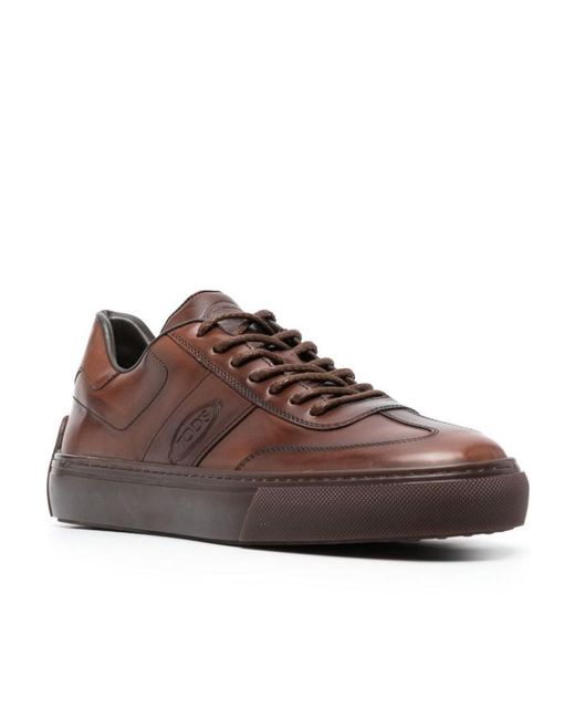 Tod's Brown Logo-Debossed Round Toe Lace-Up Sneakers for men
