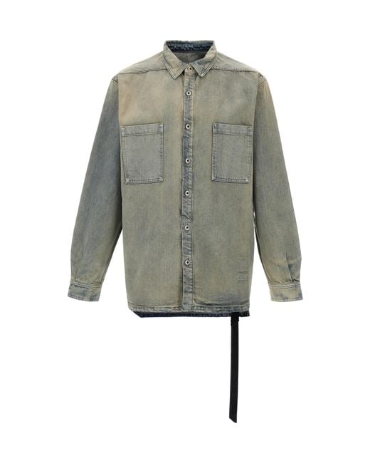 Rick Owens Gray Denim Oversized Overshirt for men
