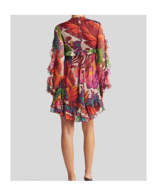 Etro Red Floral-Printed V-Neck Mini Dress