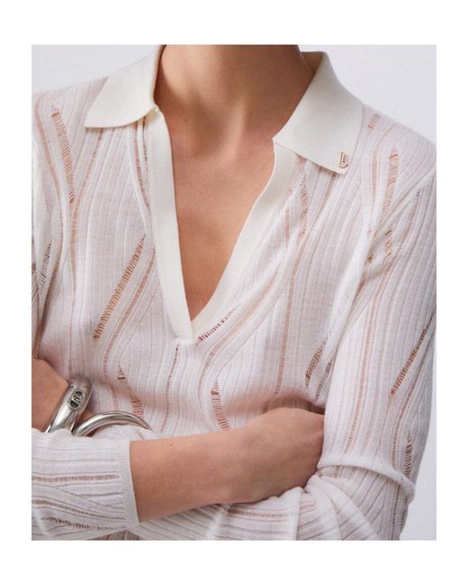 Liu Jo White V-Neck Knitted Top