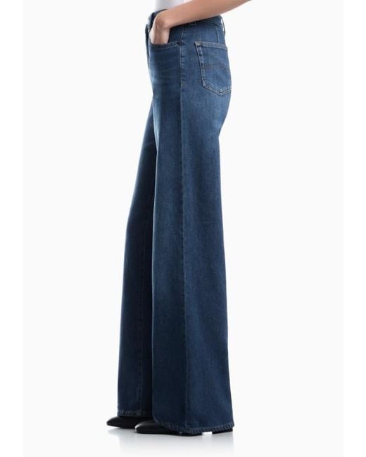 Emporio Armani Blue 5-Pocket Pants High-Waisted Wide-Leg Denim With A Used Look