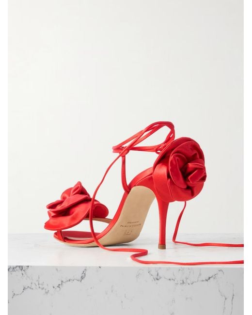 Magda Butrym Red 105Mm Rose-Detail Lace-Up Sandals