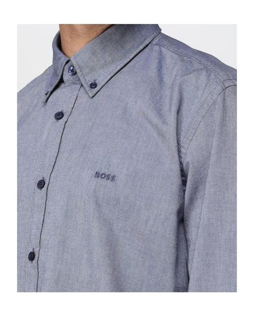 Boss Blue Button-Down Cotton Shirt for men