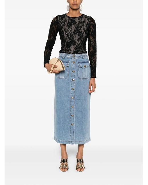Zimmermann Blue Button-Front Flap-Pocket Skirt