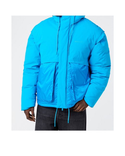 Represent Blue Hooded Down Jacket for men