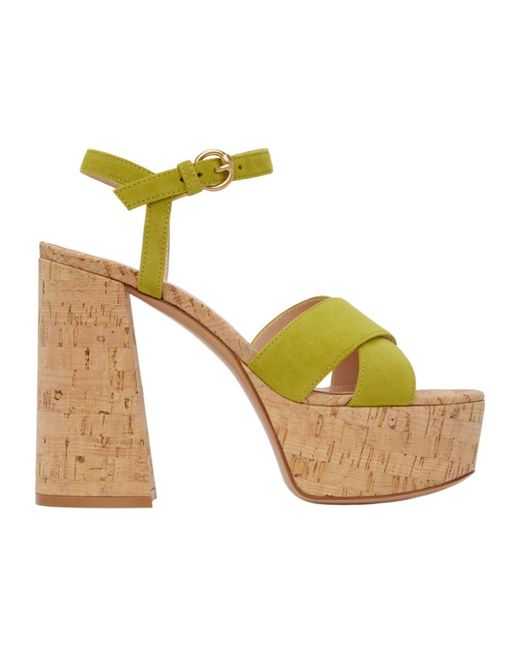 Gianvito Rossi Yellow Cross-Strap Heels