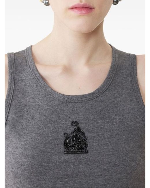 Lanvin Gray Mother And Daughter Embroidered Jersey Tank Top
