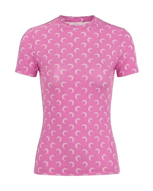 MARINE SERRE Pink Moon-Print T-Shirt