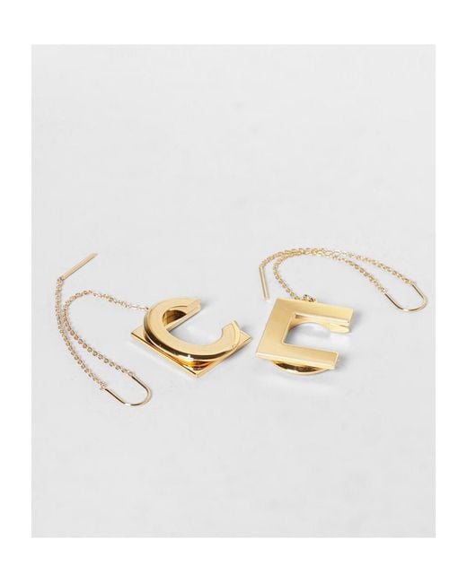 Elisabetta Franchi White Pendant Logo Earrings