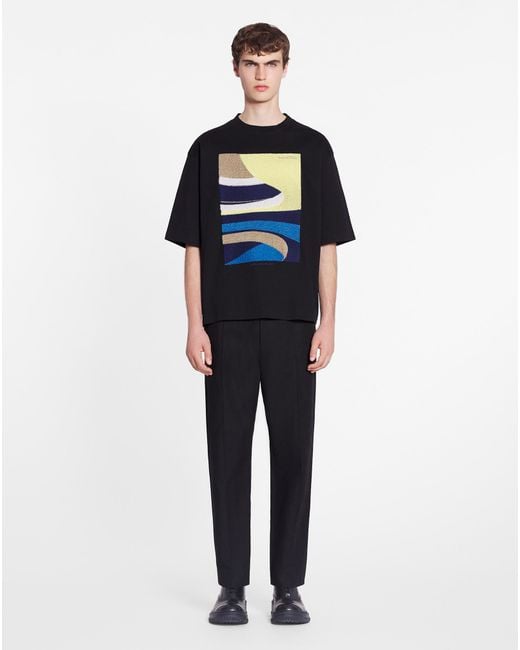 Lanvin Blue Daunou Embroidered Loose-Fit T-Shirt for men