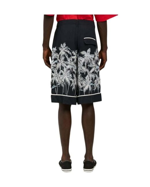 Palm Angels Blue Palms-Print Bermuda Shorts for men
