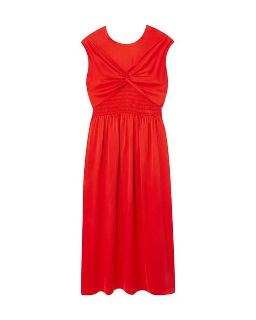TOVE Mahaney Gathered Smocked Silk Midi Dress