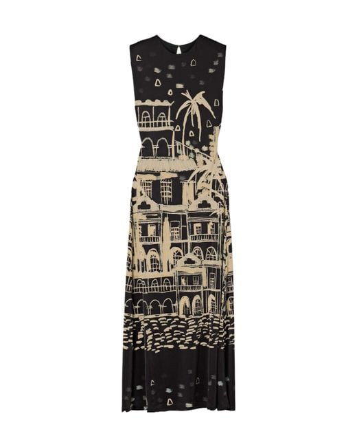 Johanna Ortiz Black Print-Detail Sleeveless Midi Dress