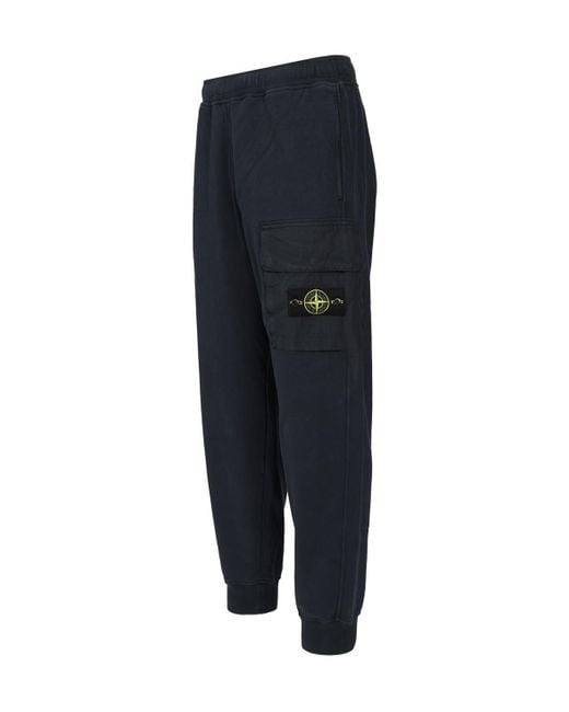 Stone Island Blue Logo Patch Tapered Leg Pants for men