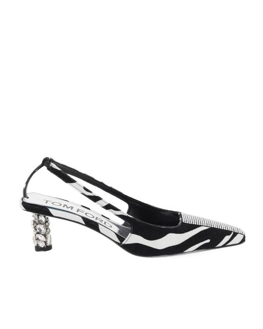 Tom Ford White Zebra-Print Slingback Pumps