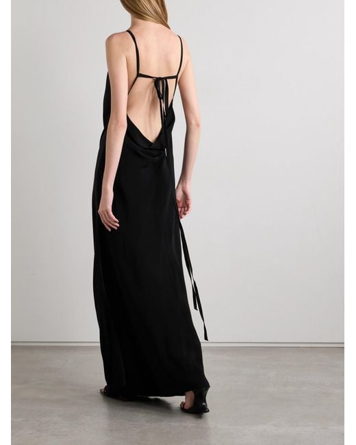Ann Demeulemeester Black Nura Layered Draped Crepe-Trimmed Satin Maxi Dress