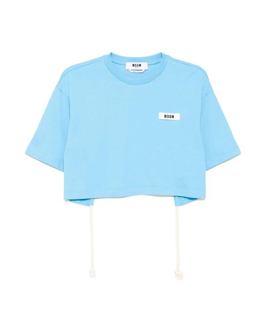 MSGM Blue Open-Back Self-Tie T-Shirt