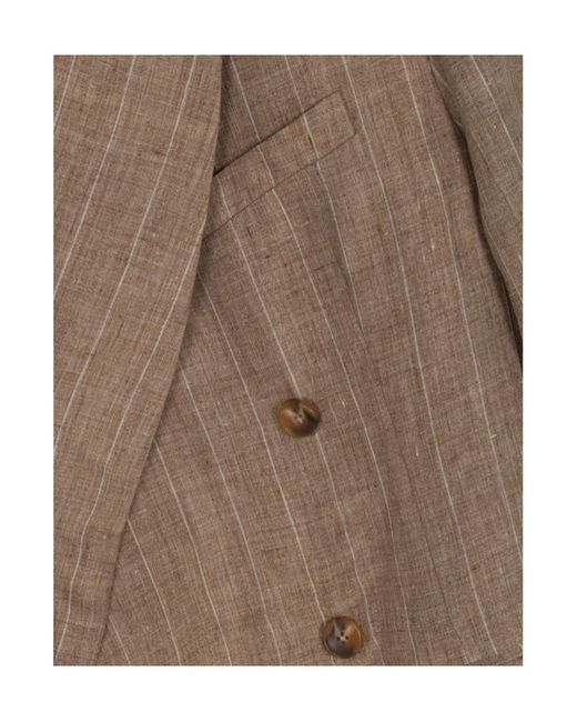 Jonathan Simkhai Brown Striped Double-Breasted Suit Jacket for men