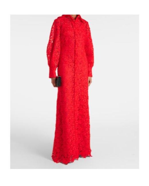 Safiyaa Red Salma Lace Belted Shirt Dress