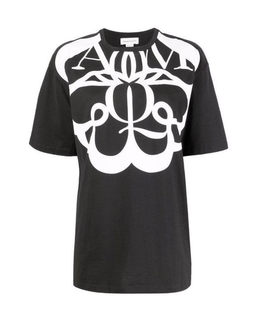 McQueen Black Exploded Seal Logo-Print T-Shirt